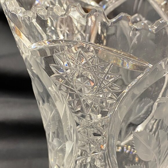 Antique American Brilliant Period Cut Glass Vase Etched Rose Stem ABS Small - Picture 11 of 14